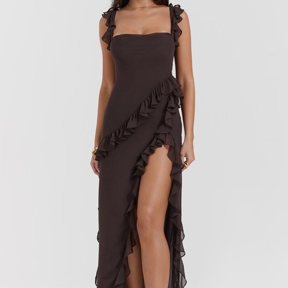 House of CB - ARIELA ESPRESSO RUFFLE MAXI DRESS